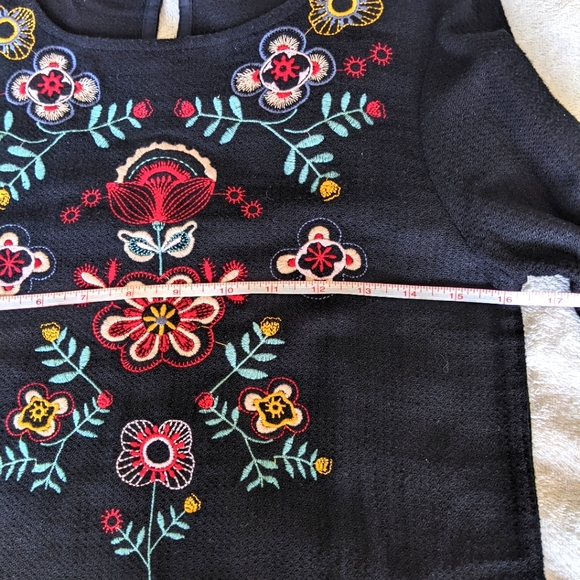 Zara Girls Black Floral Embroidered Dress Size 13-14 - Picture 7 of 9